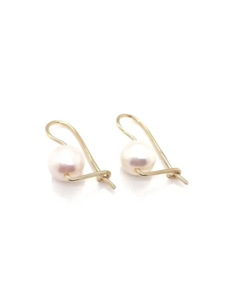 9ct Yellow Gold Euroball Design 8mm Freshwater Pearls Designer Earrings