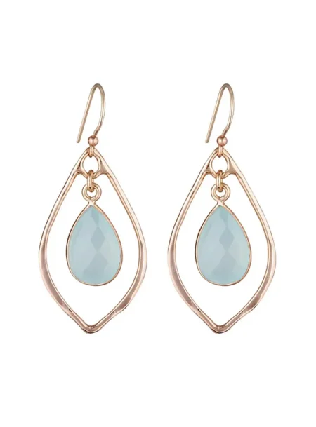 Nicole Fendel Rose Gold Selene Teardrops Stone Earrings Aqua Chalcedony