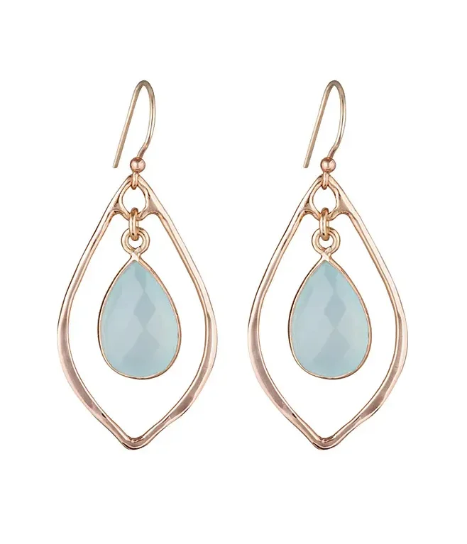Nicole Fendel Rose Gold Selene Teardrops Stone Earrings Aqua Chalcedony