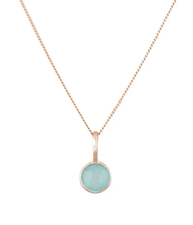 Nicole Fendel Rose Gold Selene Single Aqua Chalcedony Pendant Necklace