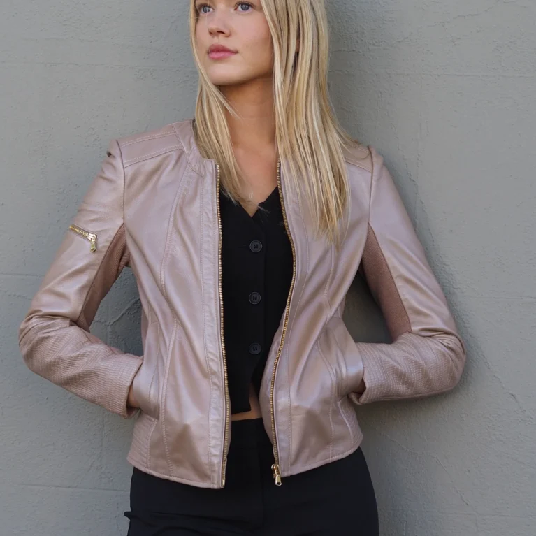 Josette Metallic Leather Jacket | Champagne Metallic