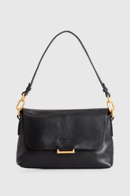 Luna Leather Flap Crossbody Bag Black