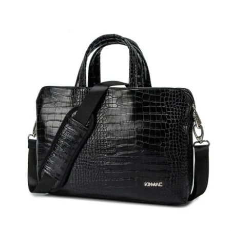 CROCO LEATHER MESSENGER HANDBAG - Black