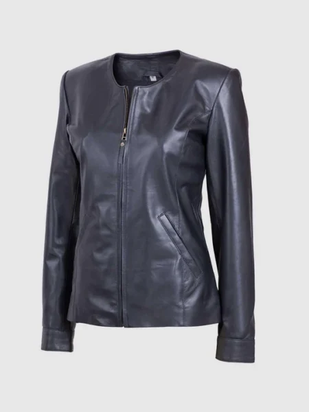Leather Collarless Jacket