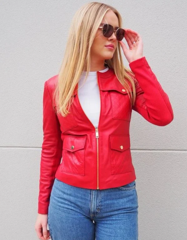 Emma Collarless Jacket | Red